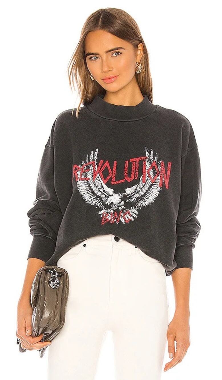 Anine Bing Black Graphic 'Revolution' Eagle Sweatshirt with Red and White Print